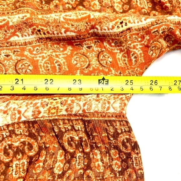 VICI Tunic Top Medium Orange Brown Rust 100% Rayon Long-Slvs Boho Flowy Smocked - Picture 15 of 16